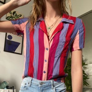 Reformation striped short sleeve button up